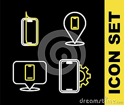 Set line Phone repair service, and Glass screen protector icon. Vector Vector Illustration