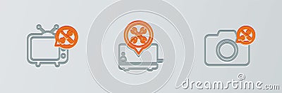 Set line Photo camera service, Tv and Toaster icon. Vector Vector Illustration