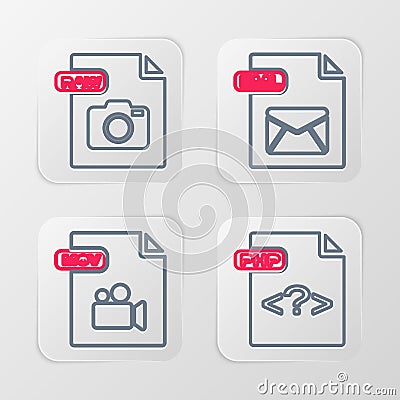 Set line PHP file document, MOV, EML and RAW icon. Vector Vector Illustration