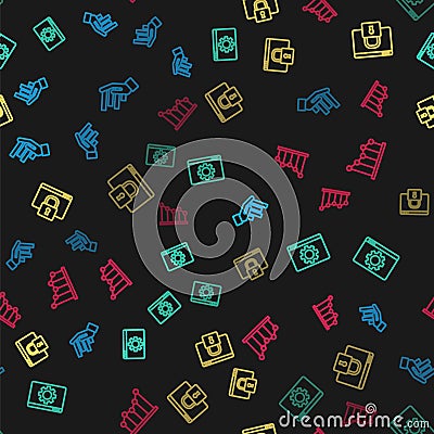 Set line Pie chart infographic, Browser setting, Secure your site with HTTPS, SSL and on seamless pattern. Vector Vector Illustration