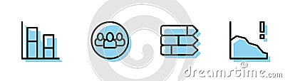 Set line Pie chart infographic, Graph, chart, diagram, Project team base and Financial growth decrease icon. Vector Vector Illustration