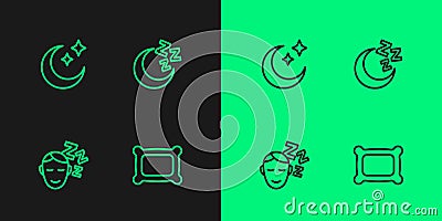 Set line Pillow, Dreams, Moon and stars and icon. Vector Vector Illustration