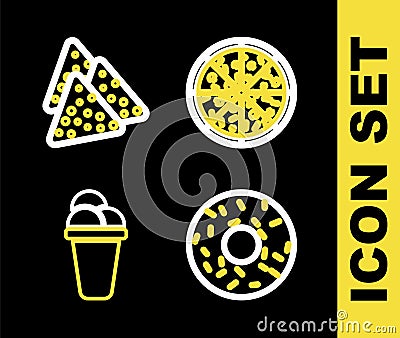 Set line Pizza, Donut, Ice cream and Nachos icon. Vector Vector Illustration