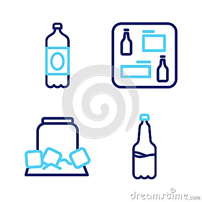 Set line Plastic beer bottle, Cold can, Beer menu and icon. Vector Stock Photo