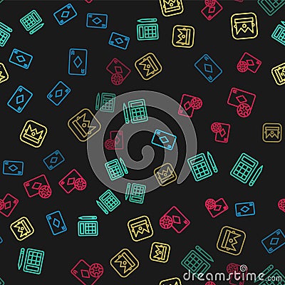 Set line Playing card with diamonds, Bingo, King playing and Casino chip and cards on seamless pattern. Vector Stock Photo