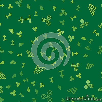 Set line Pogo stick jumping toy, Toy building block bricks and Fidget spinner on seamless pattern. Vector Vector Illustration
