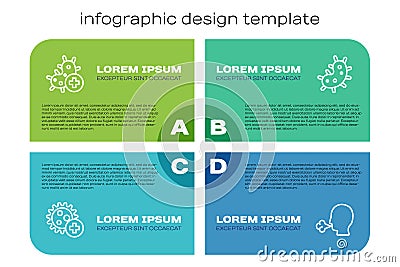 Set line Positive virus, , Man coughing and Virus. Business infographic template. Vector Vector Illustration