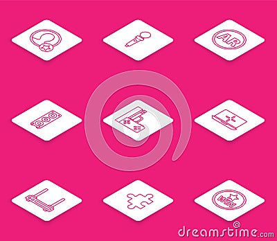 Set line Premium create account screen, Joystick for arcade machine, Ar, augmented reality, Stereo speaker, Game console Vector Illustration