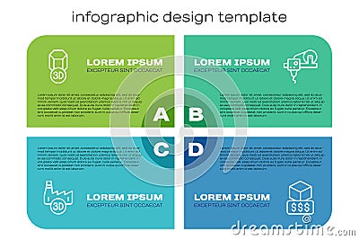 Set line Printing house industry, 3D printer, services and . Business infographic template. Vector Vector Illustration