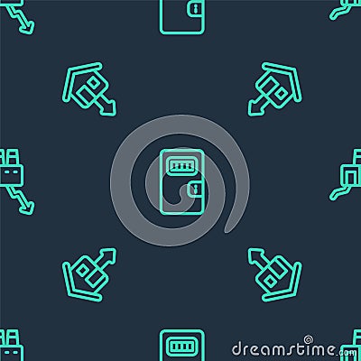 Set line Prison cell door, Falling property prices and Shutdown of factory on seamless pattern. Vector Vector Illustration