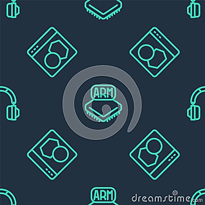 Set line Processor, Software and Headphones on seamless pattern. Vector Stock Photo