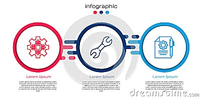 Set line Processor, Wrench spanner and Document settings and pen. Business infographic template. Vector Vector Illustration