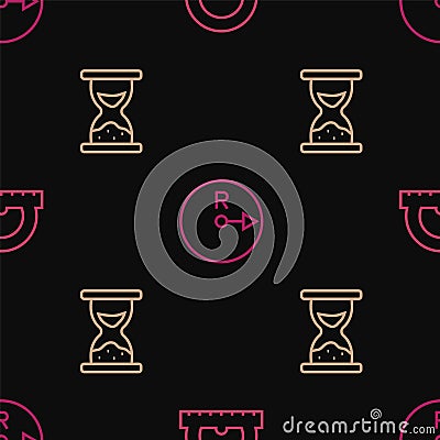 Set line Protractor, Old hourglass with sand and Radius on seamless pattern. Vector Vector Illustration