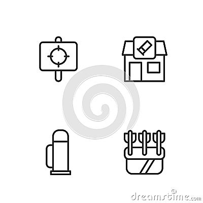 Set line Quiver with arrows, Thermos container, Target sport and Hunting shop icon. Vector Vector Illustration