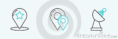 Set line Radar, Map pointer with star and pin icon. Vector Stock Photo