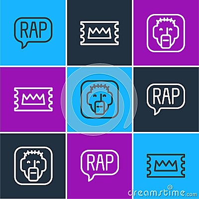 Set line Rap music, Rapper and Concert ticket icon. Vector Vector Illustration