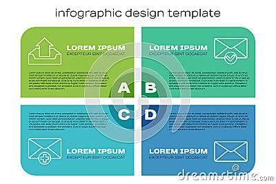 Set line Received message concept, Upload inbox, Envelope and Envelope and check mark. Business infographic template Vector Illustration