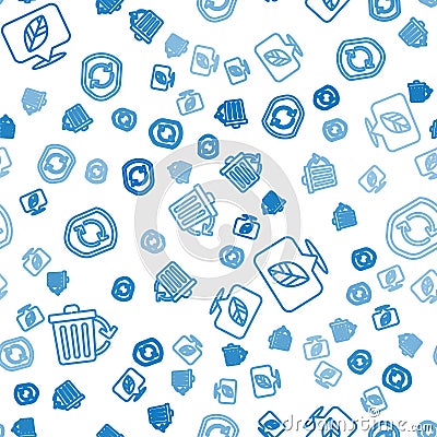 Set line Recycle bin with recycle, Location with leaf and Recycle symbol inside shield on seamless pattern. Vector Vector Illustration