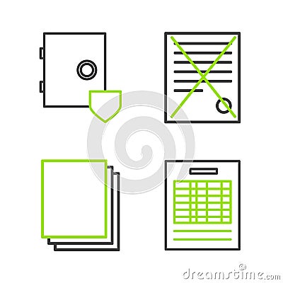 Set line Report file document, Clean paper, Delete and Safe with shield icon. Vector Vector Illustration