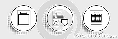 Set line Report file document, Empty form and Document with key with shield icon. Vector Vector Illustration