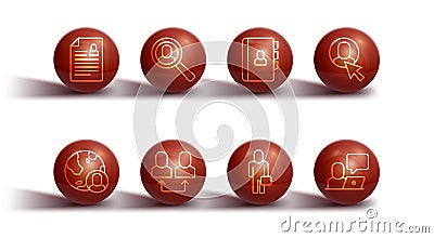 Set line Resume, Globe and people, Worker, Businessman, Exchange work, Magnifying glass for search job, Freelancer and Vector Illustration