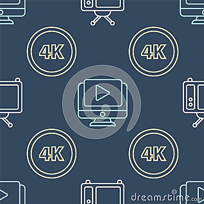 Set line Retro tv, 4k Ultra HD and Online play video on seamless pattern. Vector Vector Illustration