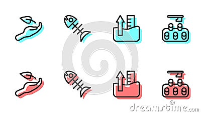 Set line Rise in water level, Sprout hand, Dead fish and Deforestation icon. Vector Vector Illustration