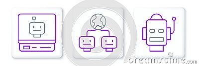 Set line Robot, and Artificial intelligence icon. Vector Stock Photo
