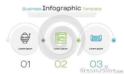 Set line Robot, Computer api interface and blueprint. Business infographic template. Vector Stock Photo