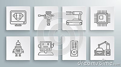 Set line Robot, Mechanical robot hand and screwdriver, Remote control, Industrial machine robotic arm, Processor with Stock Photo