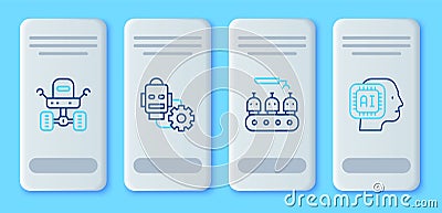 Set line Robot setting, Industrial production of robots, Mars rover and Humanoid icon. Vector Stock Photo