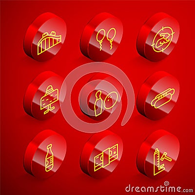 Set line Roller coaster, Balloons, Hunt rabbit with crosshairs, Magic ball table, Bowling pin and, Hotdog, Bottle of Stock Photo