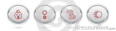 Set line Rooster zodiac, Solstice, Capricorn and Eclipse of the sun. Silver circle button. Vector Vector Illustration