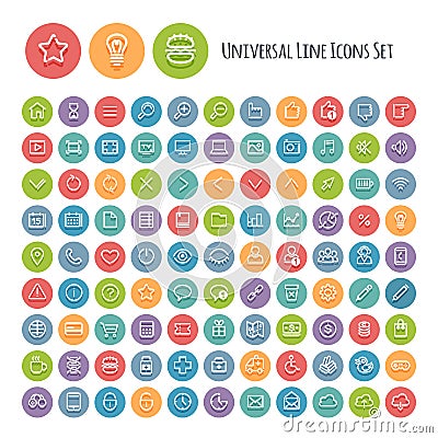 Set of Line Round Universal Icons Vector Illustration