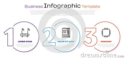 Set line Router and wi-fi signal, Motherboard and Processor with microcircuits CPU. Business infographic template Vector Illustration
