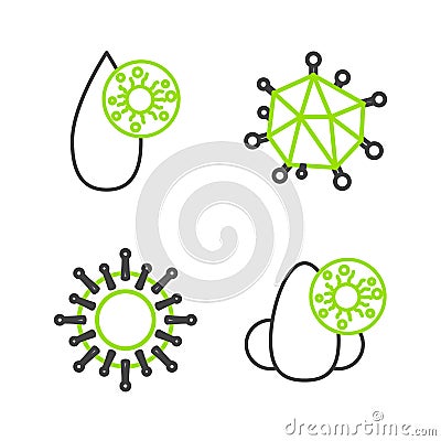 Set line Runny nose and virus, Virus, and Blood test icon. Vector Vector Illustration