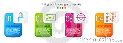 Set line Safe combination lock, Safe, Target sport and Binary code. Business infographic template. Vector Vector Illustration