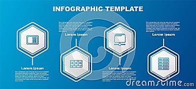 Set line Safe, Firewall, security wall, FTP folder and Server, Data, Web Hosting. Business infographic template. Vector Stock Photo