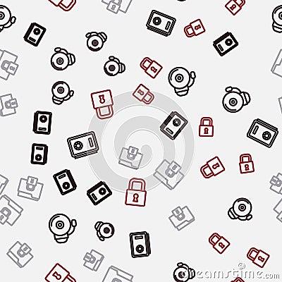 Set line Safe, Ringing alarm bell, Folder and lock and Lock on seamless pattern. Vector Stock Photo