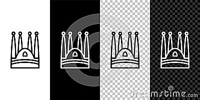 Set line Sagrada Familia Cathedral at Barcelona, Spain icon isolated on black and white background. Vector Vector Illustration