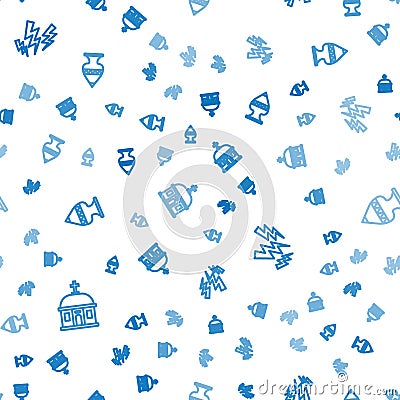 Set line Santorini building, Zeus and Ancient amphorae on seamless pattern. Vector Vector Illustration