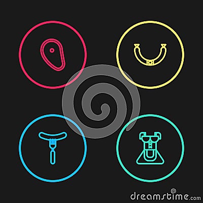 Set line Sausage on the fork, Costume women dirndl, and Steak meat icon. Vector Vector Illustration