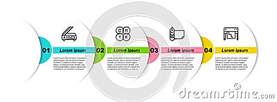 Set line Scanner, CMYK color mixing, Roll of paper and Plotter. Business infographic template. Vector Vector Illustration