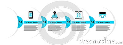 Set line Scanner scanning bar code, Cardboard box with traffic, Scale cardboard and Mobile app tracking icon. Vector Vector Illustration