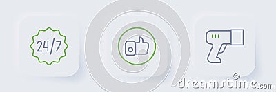 Set line Scanner scanning bar code, Hand like and Clock 24 hours icon. Vector Vector Illustration