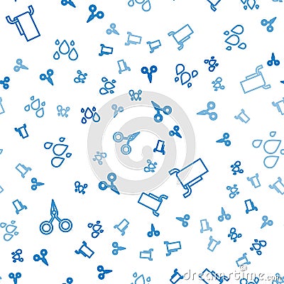 Set line Scissors, Towel on a hanger and Water drop on seamless pattern. Vector Vector Illustration