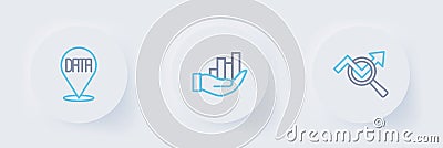 Set line Search data analysis, Pie chart infographic and Data icon. Vector Stock Photo