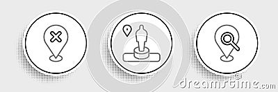 Set line Search location, Location with cross mark and and monument icon. Vector Stock Photo