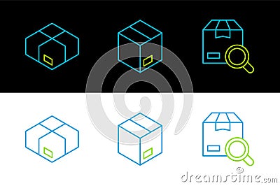 Set line Search package, Carton cardboard box and icon. Vector Vector Illustration