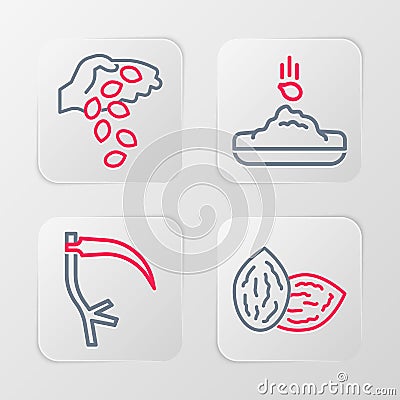 Set line Seed, Scythe, and icon. Vector Stock Photo